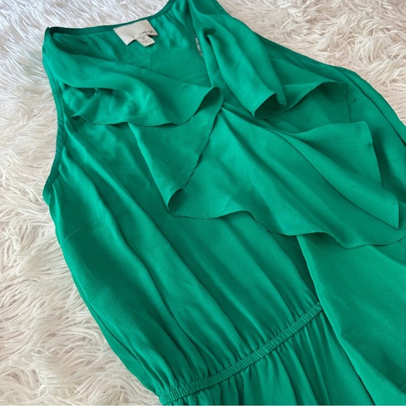 Anthropologie Greylin 100% Silk Emerald Green Ruffle Sleeveless Mini Dress M - Picture 10 of 16